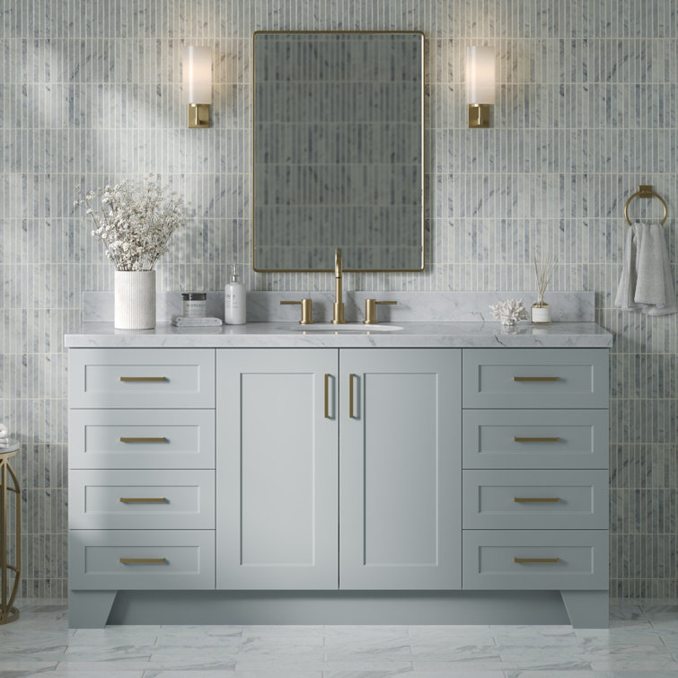 Taylor 66" Gray Single Freestanding Vanity Cabinet with Gold Hardware