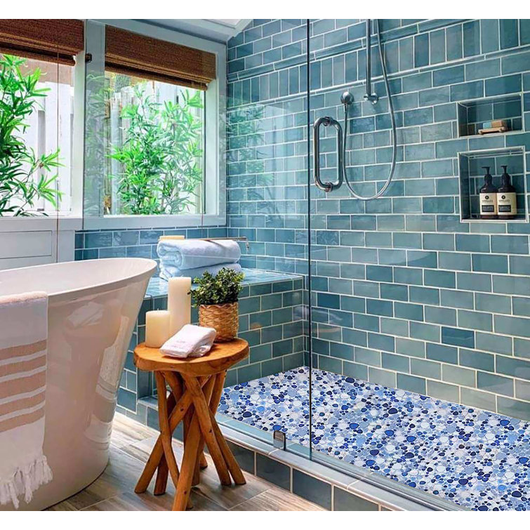 Navy and White Porcelain Pebble Mosaic Sheet for Bathroom and Kitchen