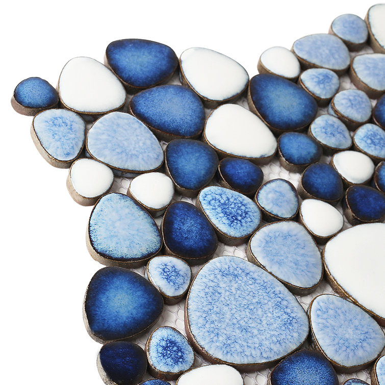 Navy and White Porcelain Pebble Mosaic Sheet for Bathroom and Kitchen