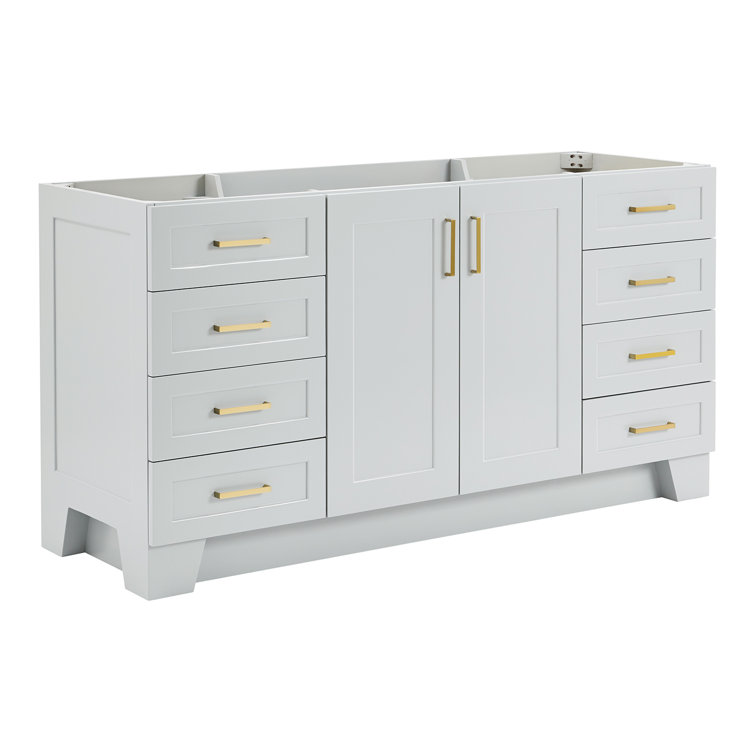 Taylor 66" Gray Single Freestanding Vanity Cabinet with Gold Hardware