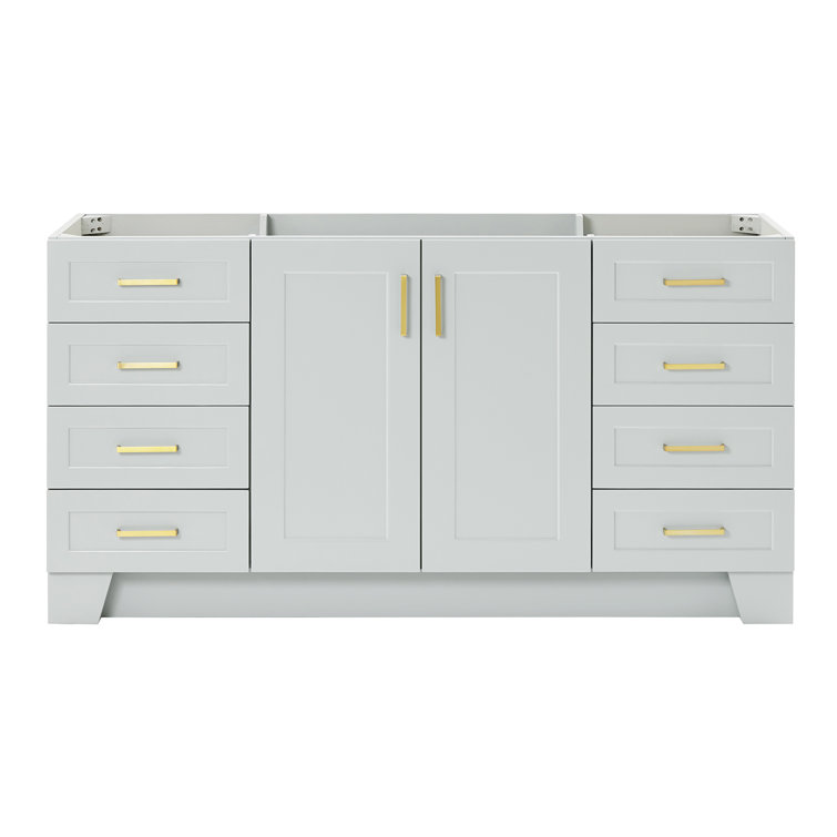 Taylor 66" Gray Single Freestanding Vanity Cabinet with Gold Hardware