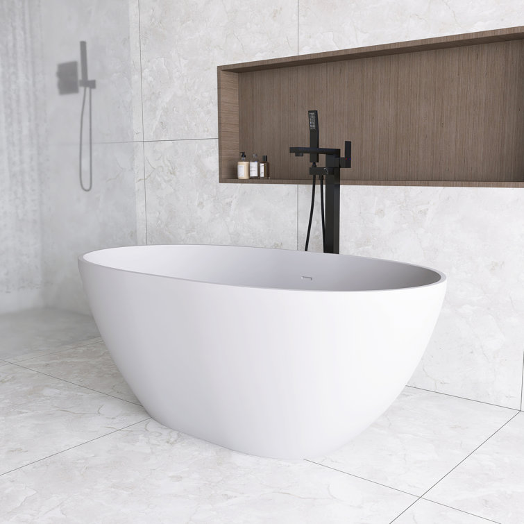55'' Matte White Stone Resin Freestanding Double Slipper Bathtub