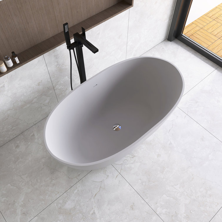 55'' Matte White Stone Resin Freestanding Double Slipper Bathtub