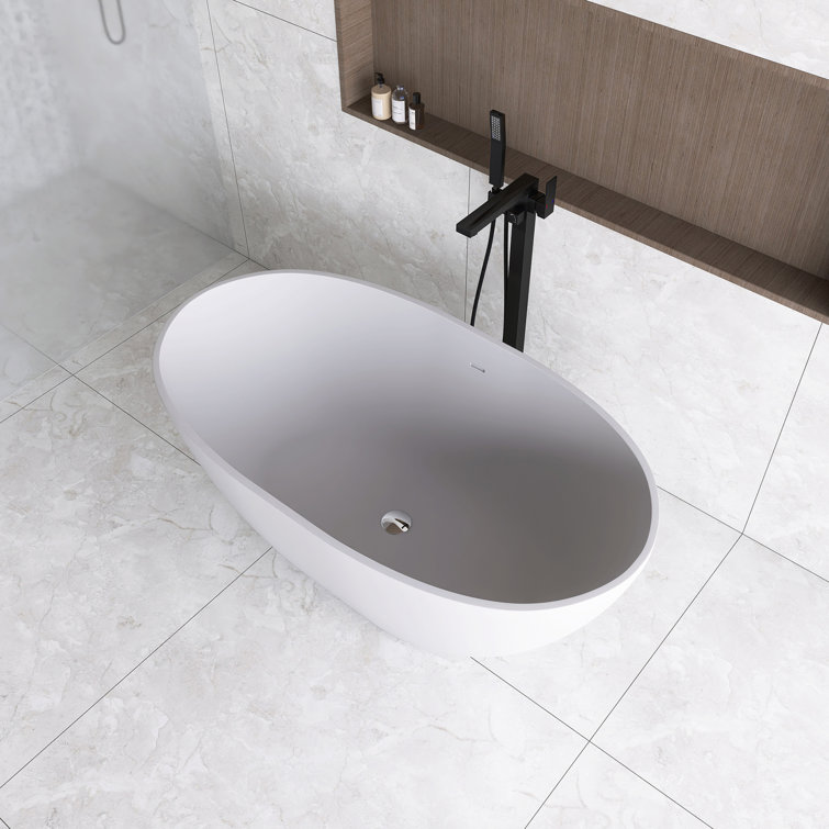 55'' Matte White Stone Resin Freestanding Double Slipper Bathtub