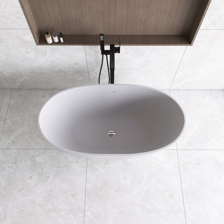 55'' Matte White Stone Resin Freestanding Double Slipper Bathtub
