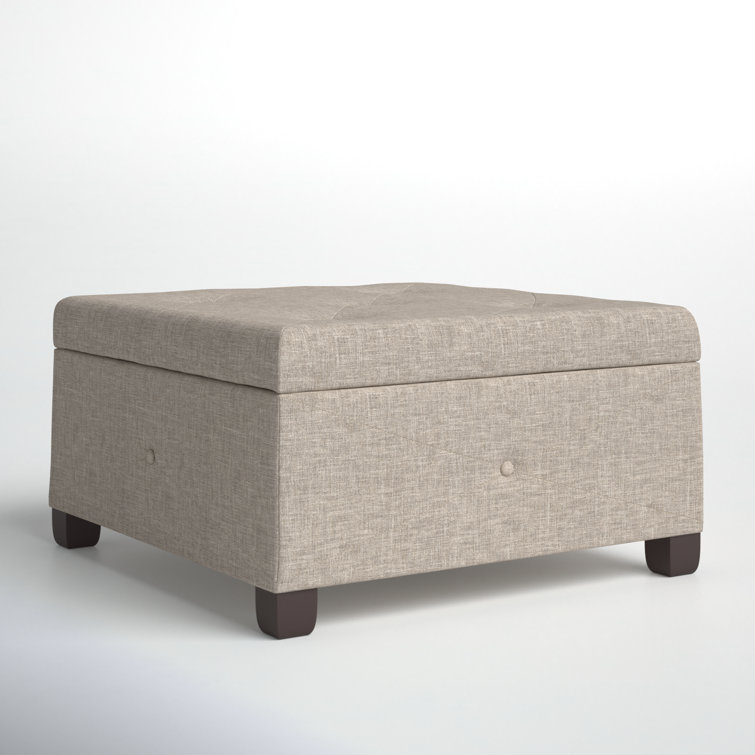 Beige Tufted Square Storage Ottoman with Graduated Legs