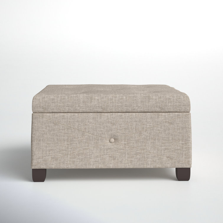 Beige Tufted Square Storage Ottoman with Graduated Legs
