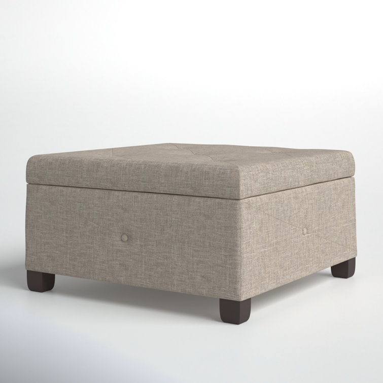 Beige Tufted Square Storage Ottoman with Graduated Legs