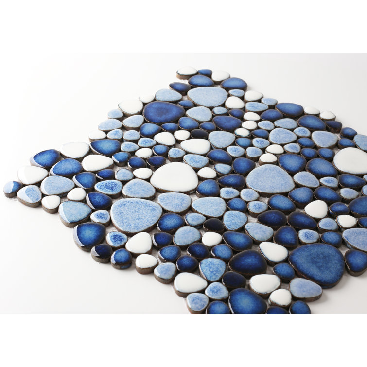 Navy and White Porcelain Pebble Mosaic Sheet for Bathroom and Kitchen