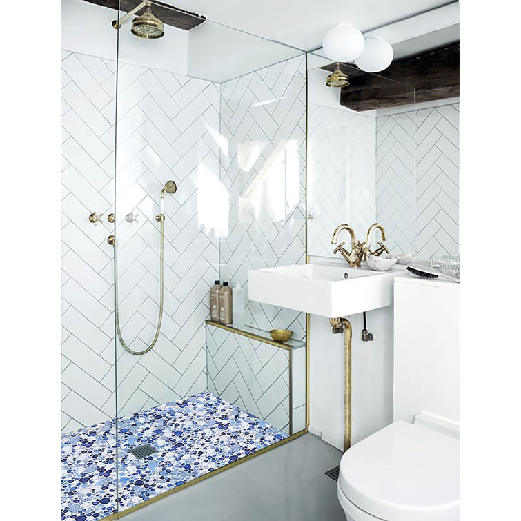 Navy and White Porcelain Pebble Mosaic Sheet for Bathroom and Kitchen