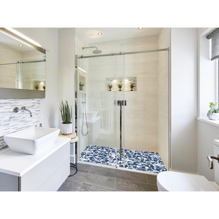 Navy and White Porcelain Pebble Mosaic Sheet for Bathroom and Kitchen