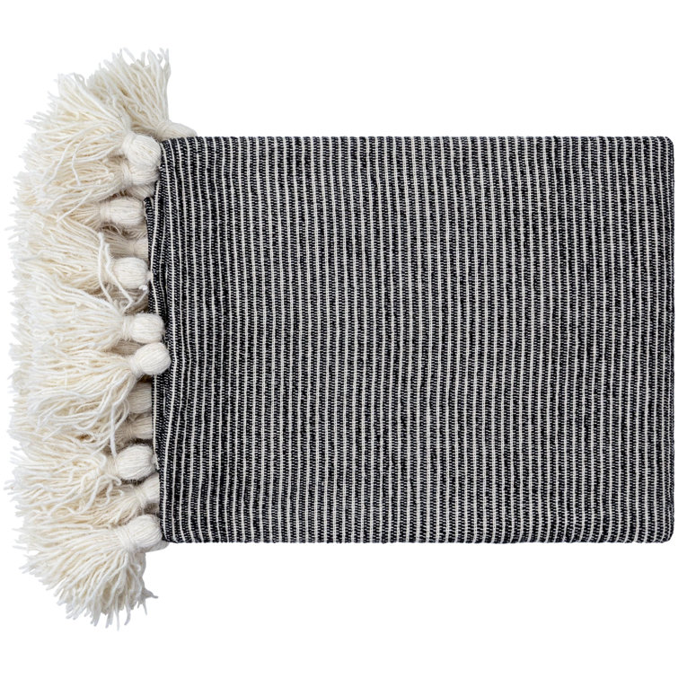 Kapri Black and Light Beige Cotton Reversible Throw Blanket