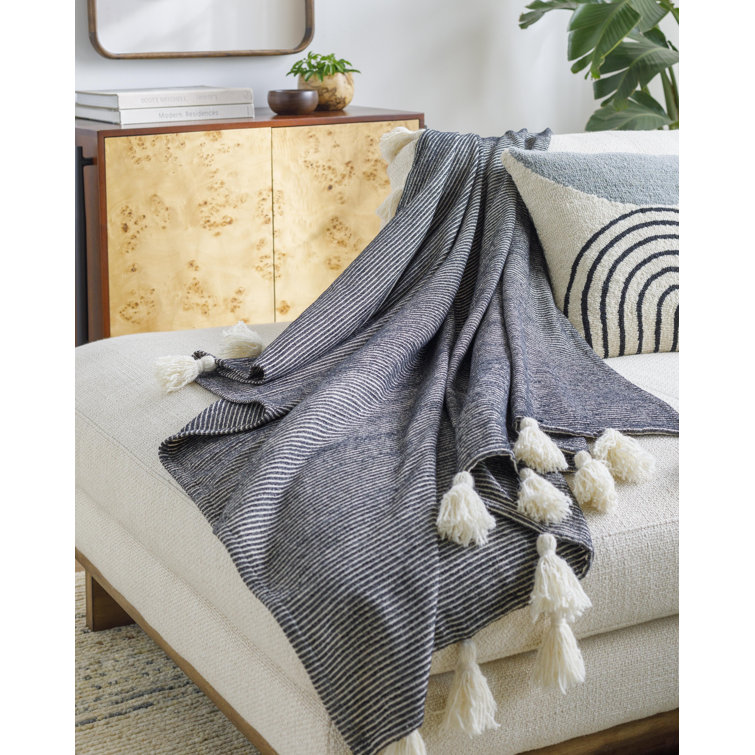Kapri Black and Light Beige Cotton Reversible Throw Blanket