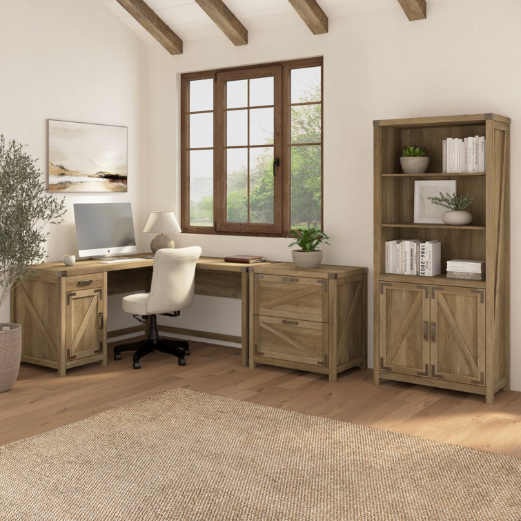 Modern Farmhouse Reclaimed Pine L-Shaped Desk with Storage
