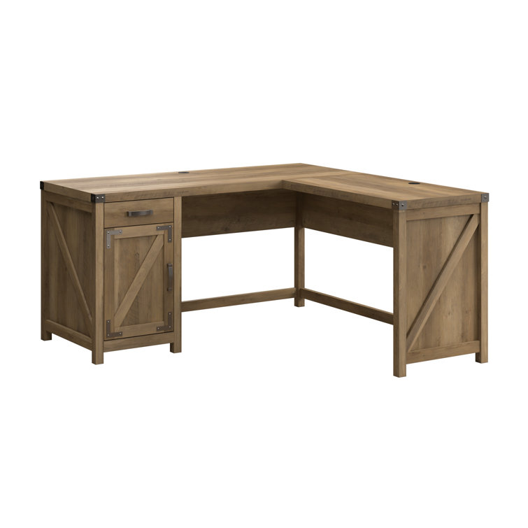 Modern Farmhouse Reclaimed Pine L-Shaped Desk with Storage