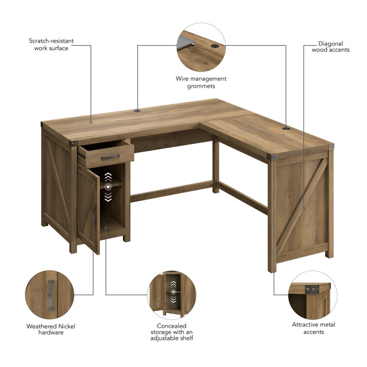 Modern Farmhouse Reclaimed Pine L-Shaped Desk with Storage