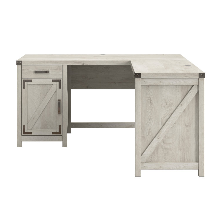 Cottage White L-Shaped Corner Desk with Drawer and Filing Cabinet