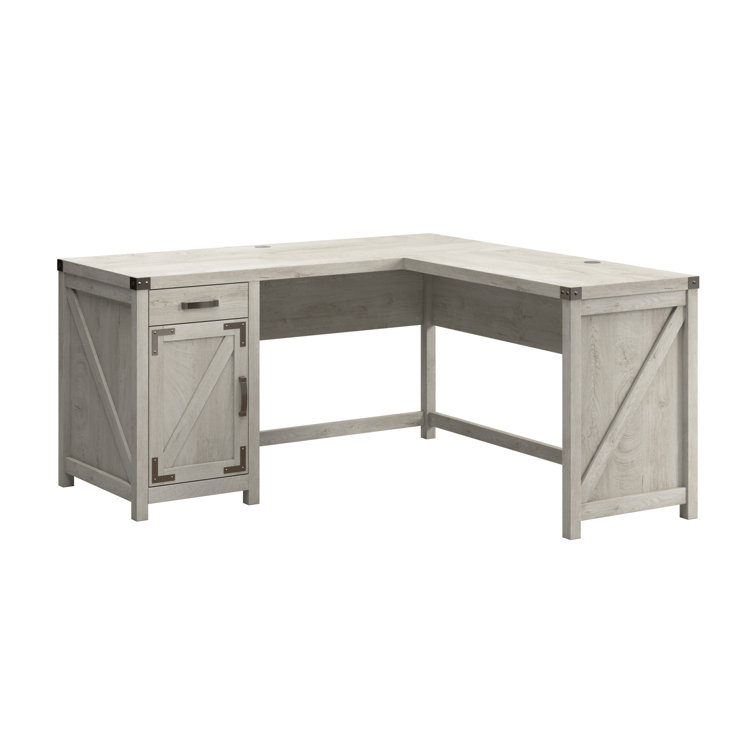 Cottage White L-Shaped Corner Desk with Drawer and Filing Cabinet
