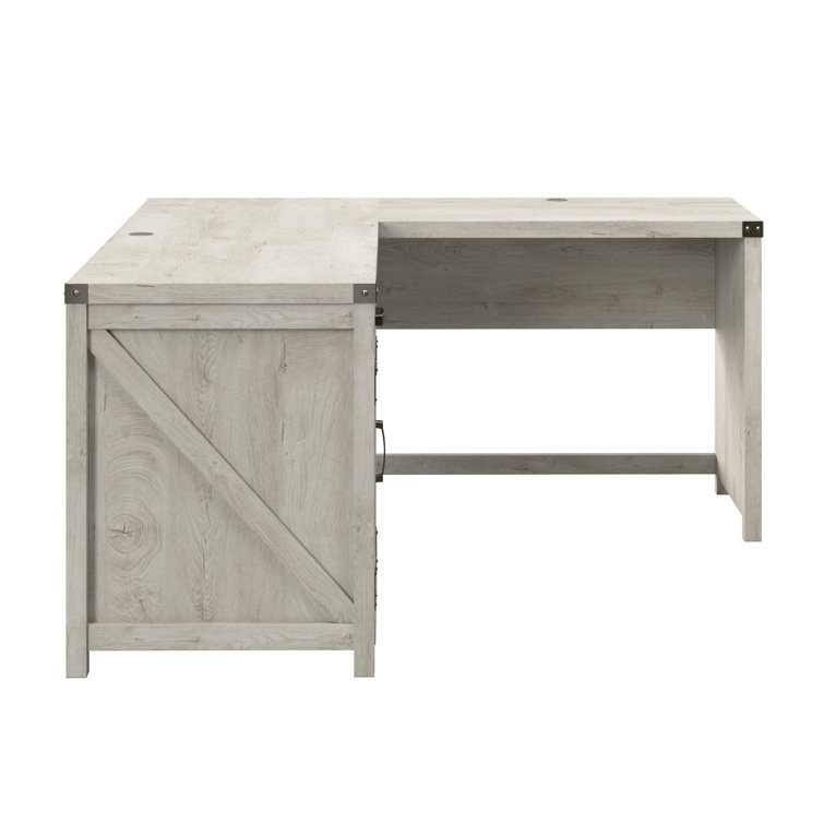 Cottage White L-Shaped Corner Desk with Drawer and Filing Cabinet