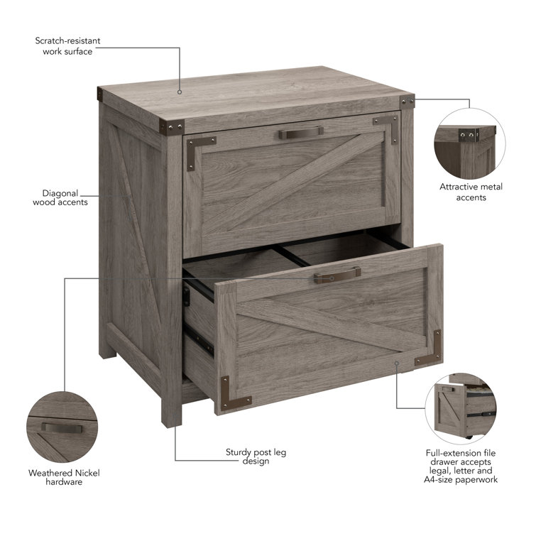 Restored Gray Modern Farmhouse 2-Drawer Lockable Lateral Filing Cabinet