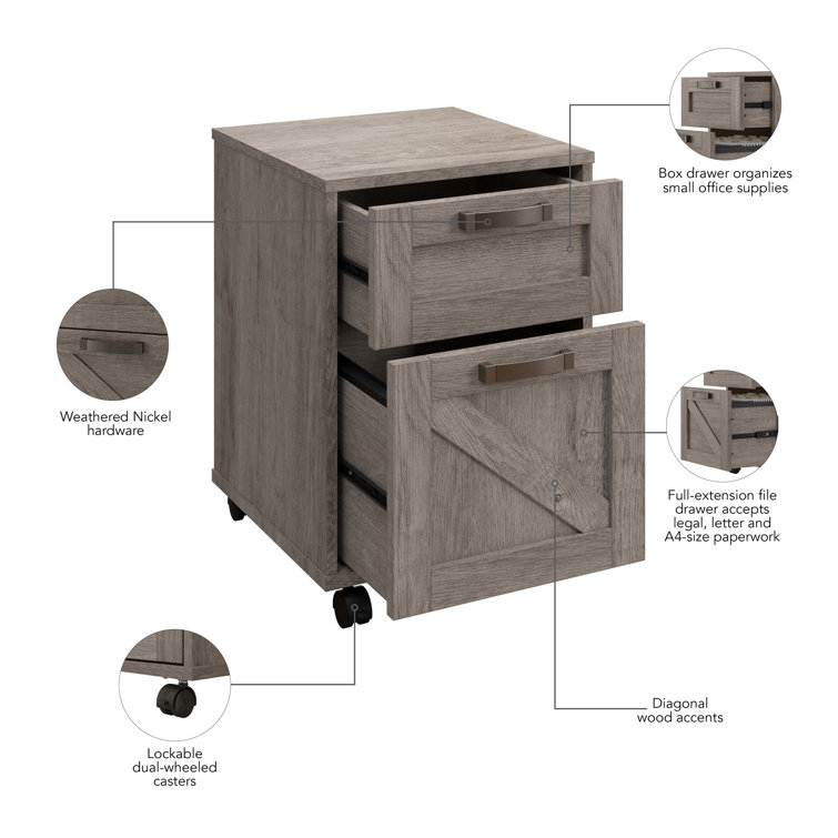 Restored Gray 2-Drawer Mobile Filing Cabinet with Lockable Casters