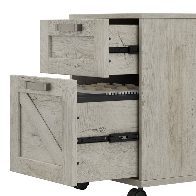 Cottage White 2-Drawer Mobile Pedestal File Cabinet with Weathered Nickel Accents