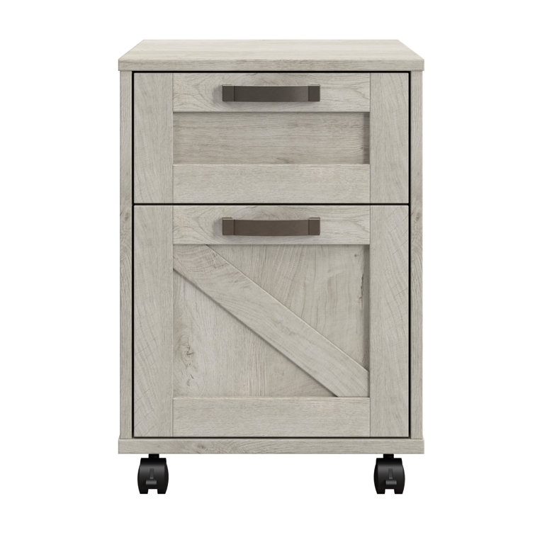 Cottage White 2-Drawer Mobile Pedestal File Cabinet with Weathered Nickel Accents