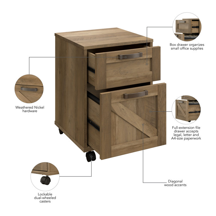 Reclaimed Pine 2-Drawer Mobile Filing Cabinet with Lockable Casters