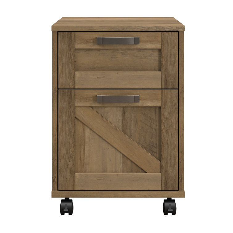 Reclaimed Pine 2-Drawer Mobile Filing Cabinet with Lockable Casters