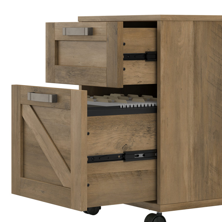 Reclaimed Pine 2-Drawer Mobile Filing Cabinet with Lockable Casters
