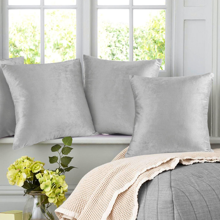 Silver Velvet Square Hypoallergenic Pillow Covers Set of 4