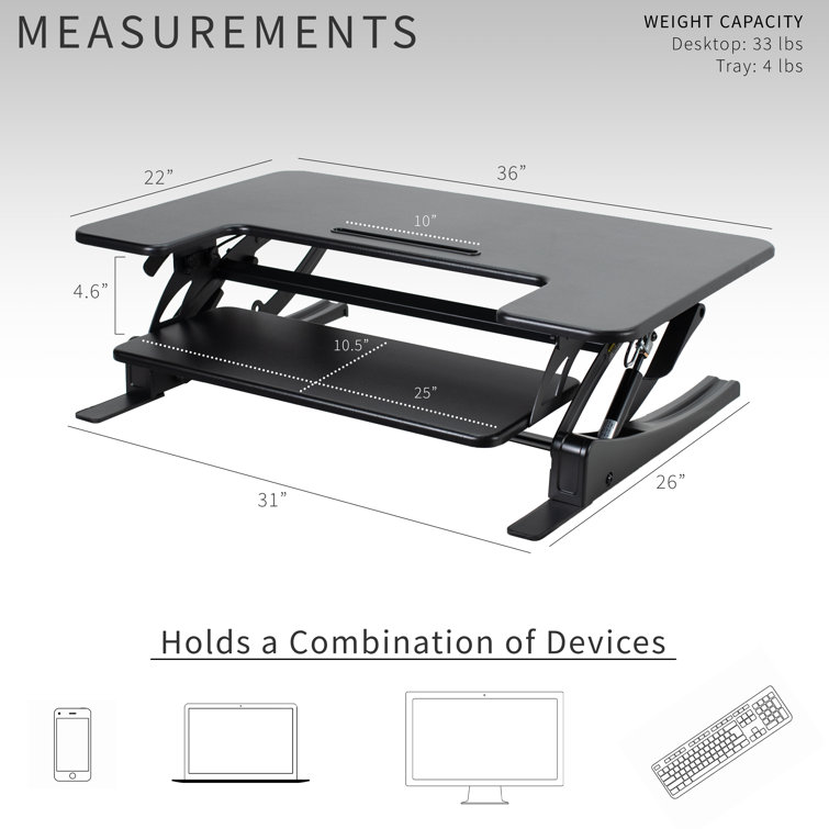 ErgoFlex 36" Black Adjustable Standing Desk Converter with Cable Management
