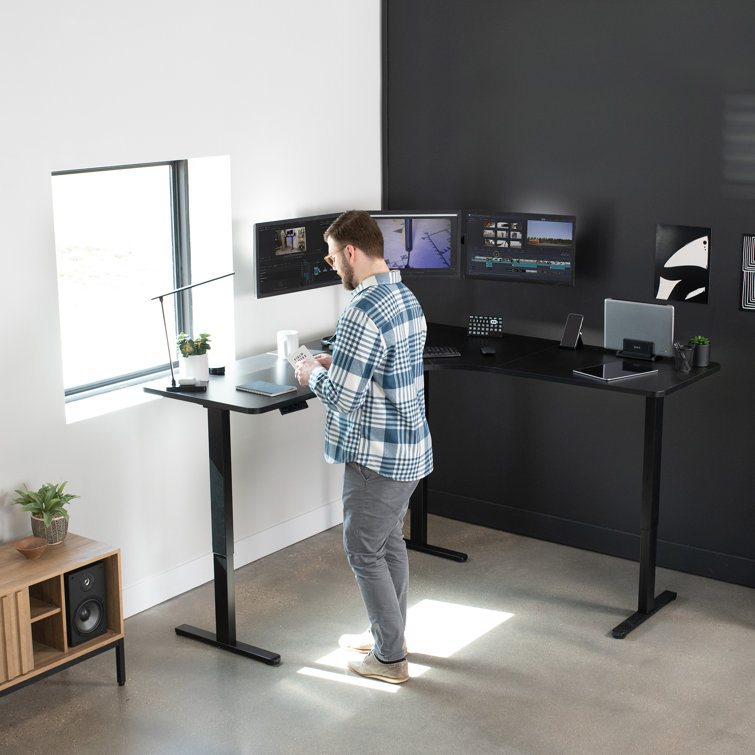 Elevate Pro 71" Black Electric Adjustable L-Shaped Desk with Memory Settings