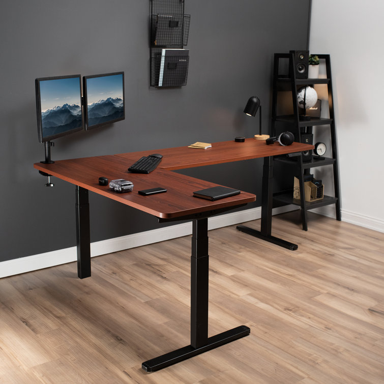 Dark Walnut & Black Electric Adjustable Corner Desk with Memory Settings