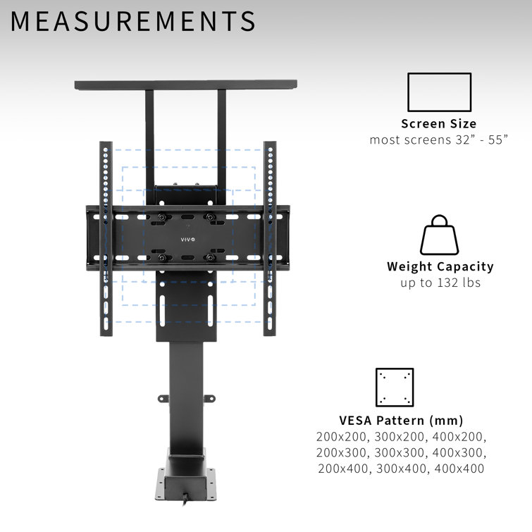 Black Motorized TV Stand Lift for 32" to 55" Screens