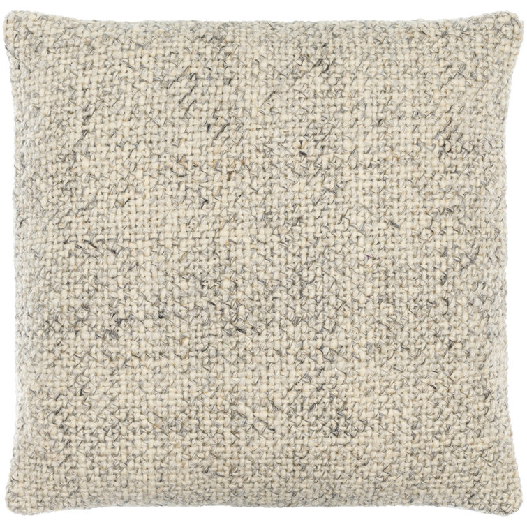 Bone Wool and Cotton Square Cottage Throw Pillow