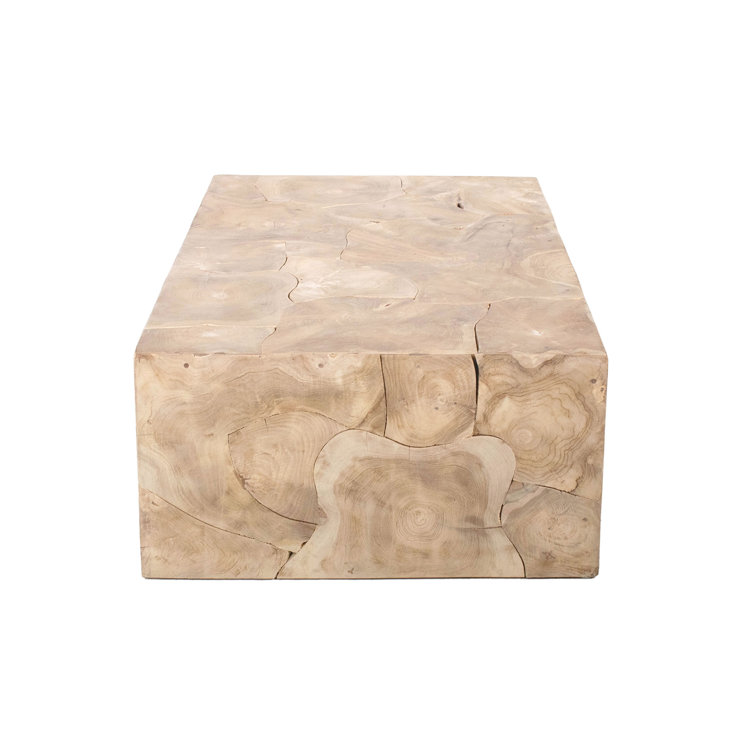 Natural Teak Wood Square Coffee Table with Interlocking Design