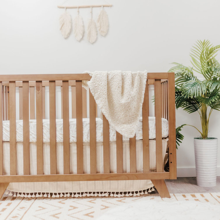 Cream 30" x 40" Knitted Cotton Baby Throw Blanket with Tassels