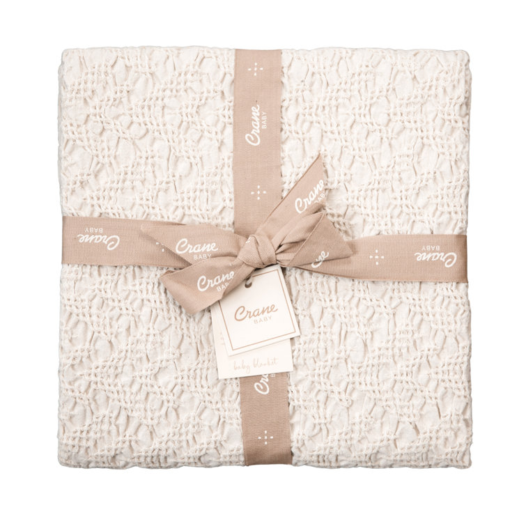 Cream 30" x 40" Knitted Cotton Baby Throw Blanket with Tassels