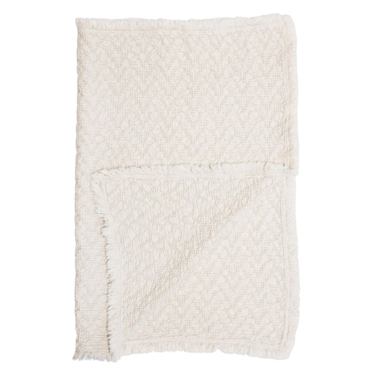 Cream 30" x 40" Knitted Cotton Baby Throw Blanket with Tassels