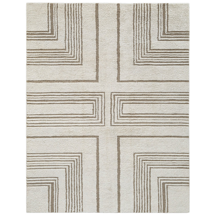 Ivory and Taupe Geometric Hand Tufted Wool Runner Rug