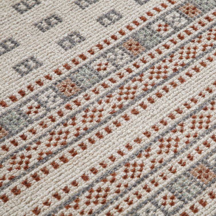 Ivory and Brown Hand-Knotted Wool Cotton 5' x 8' Rug