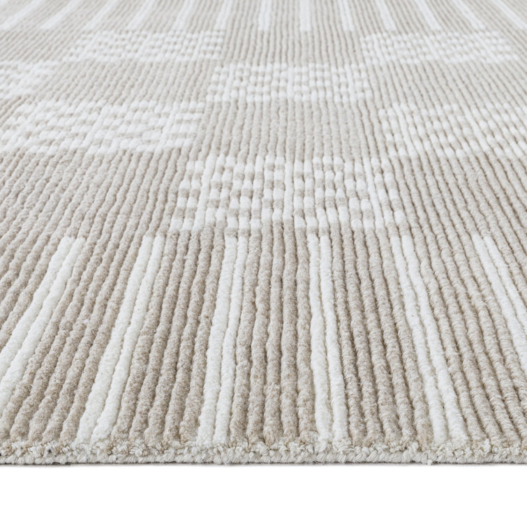 Ivory and Gray Geometric Hand Tufted Wool Area Rug