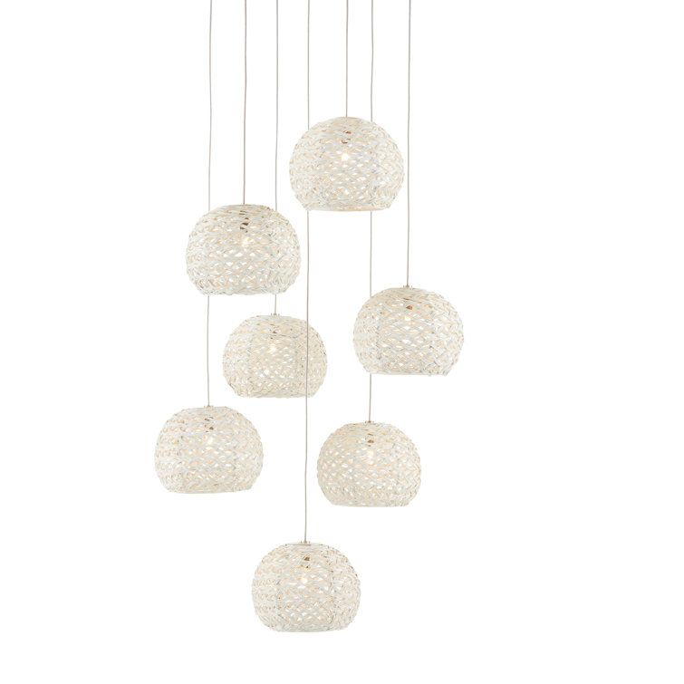 Sugar White Iron 7-Light Multi-Drop Pendant with Contemporary Silver Accents