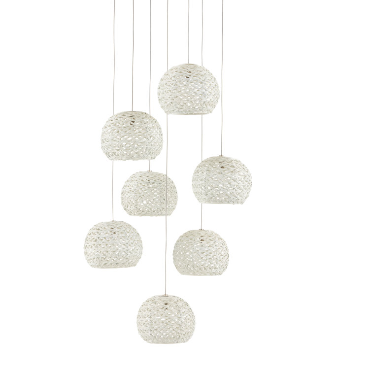 Sugar White Iron 7-Light Multi-Drop Pendant with Contemporary Silver Accents