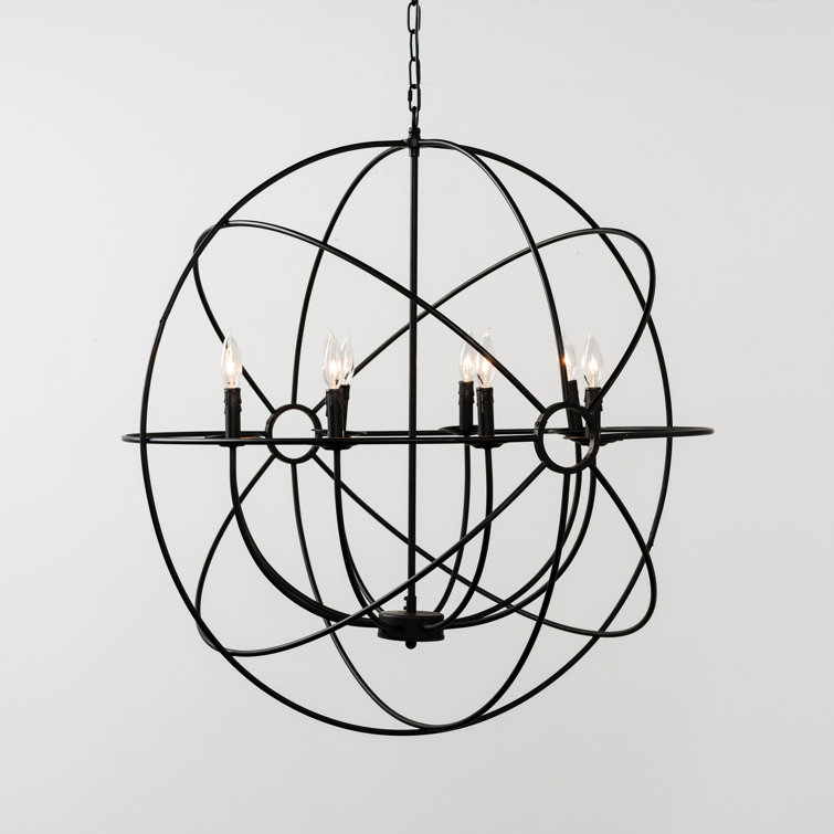 Black Iron Globe 8-Light Chandelier Pendant