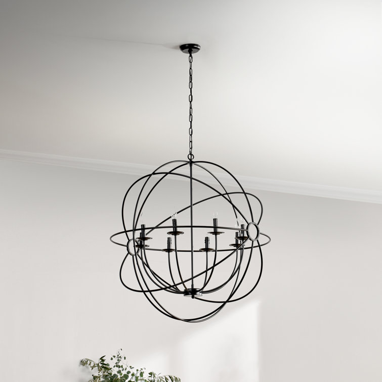 Black Iron Globe 8-Light Chandelier Pendant
