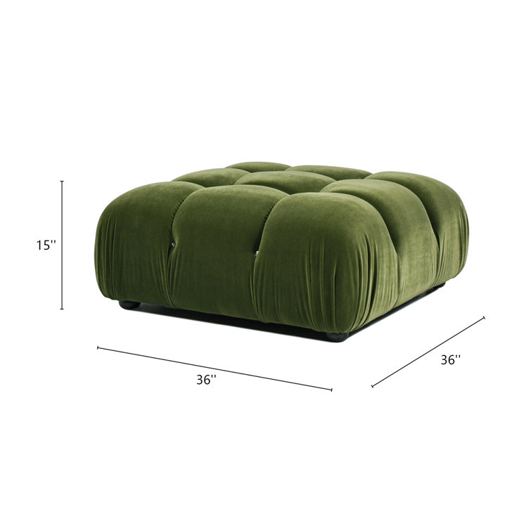 Olive Green Velvet Tufted Square Ottoman