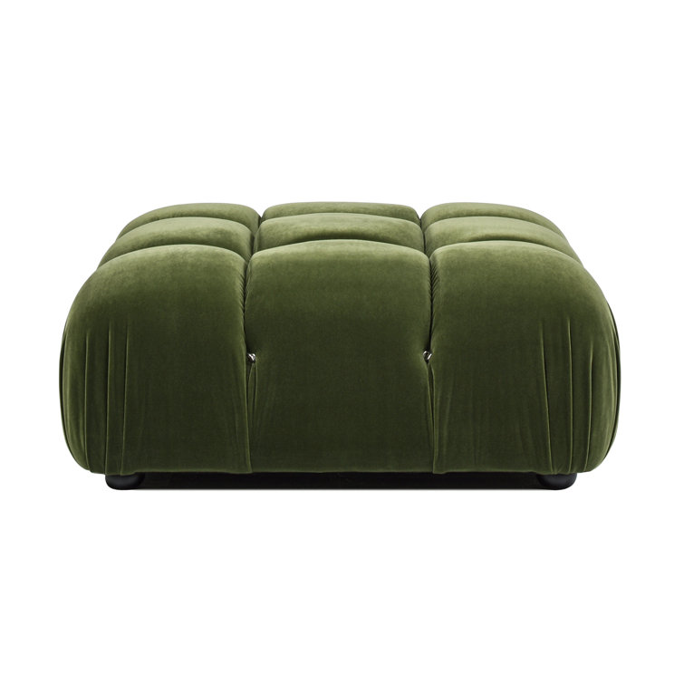 Olive Green Velvet Tufted Square Ottoman
