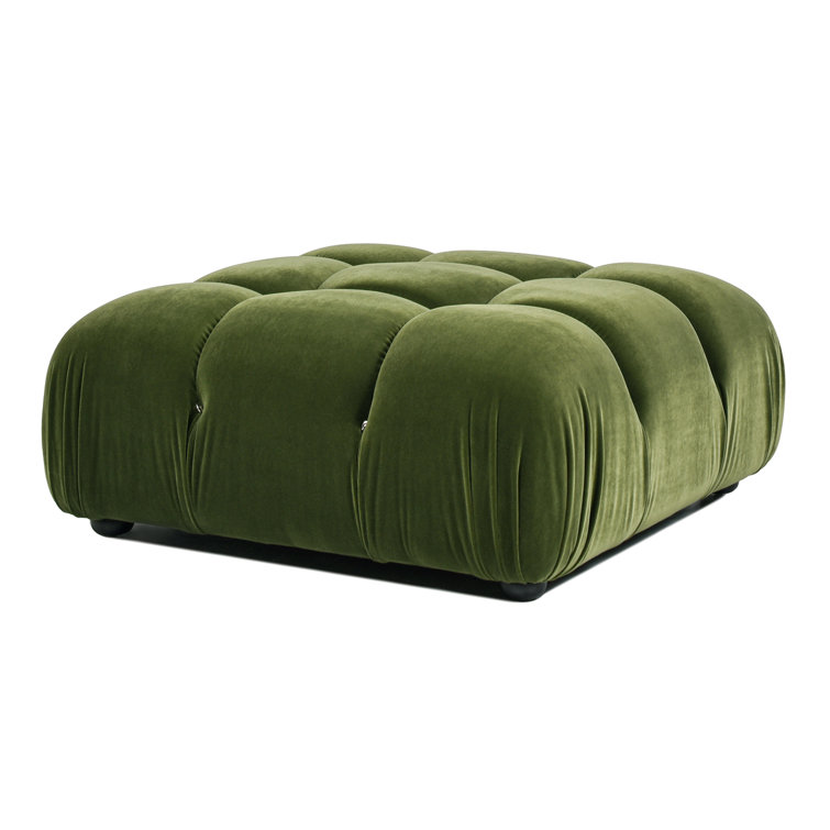 Olive Green Velvet Tufted Square Ottoman